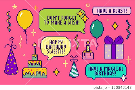 Pixel birthday celebration elements Pixel birthday celebration elements 130843148