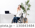車椅子に女性　在宅ワーク　通話　驚く 130843484