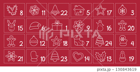 colorful childish advent calendar 24 different motifs vector illustration 130843619