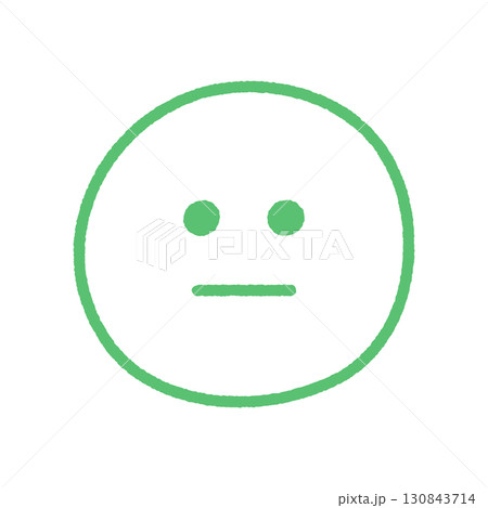 手書きの無表情な顔の絵文字 -普通や真顔を表現するシンプルでかわいい緑色の線画のイラスト素材 130843714