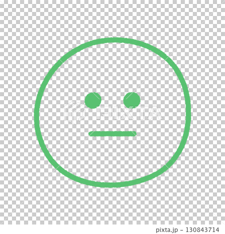 手書きの無表情な顔の絵文字 -普通や真顔を表現するシンプルでかわいい緑色の線画のイラスト素材 130843714