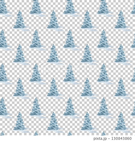 Christmas winter pine hand drawn pastel color seamless pattern. Watercolor conifers snowy trees endless design. Spruce covered snow on repeat background. Seasonal woodland scene for prints, textile. Christmas winter pine hand drawn pastel color seamless pattern. Watercolor conifers snowy trees endless design. Spruce covered snow on repeat background. Seasonal woodland scene for prints, textile. 130843860