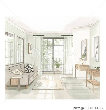 ソファでくつろぐ明るいリビング空間 ソファでくつろぐ明るいリビング空間 130844117