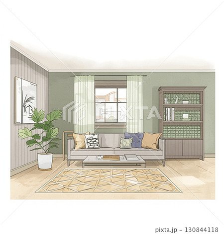 ソファでくつろぐ明るいリビング空間 130844118