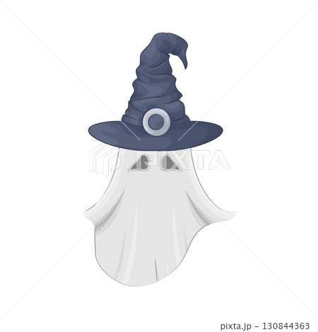 Illustration of ghost wearing witch hat Illustration of ghost wearing witch hat 130844363
