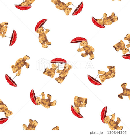 傘をさした可愛いクマのテキスタイルパターン, 130844395