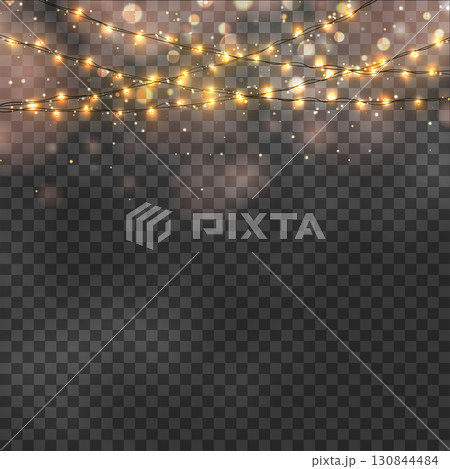 Glowing string lights garland with sparkles for festive decor. Vector 130844484