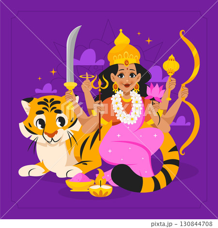 Flat Hindu Gods and Mythological Figures Composition 130844708