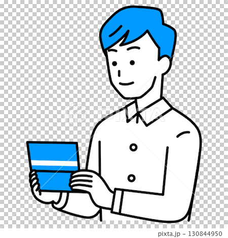 A young man looking at his bankbook 130844950