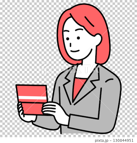 一位穿著西裝的女士正在看她的存摺 130844951