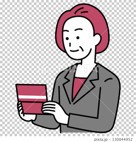 一位穿著西裝的中年婦女正在看她的存摺 130844952