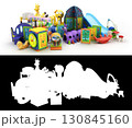 Large set of goods for kids childrens furniture and toys 3d render on white with alpha 130845160