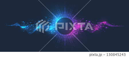 Scientific vector illustration quantum computer technology. Plexus fiction effect. Deep learning artificial intelligence. Big data algorithms visualization. Quantum explosion background. 130845243