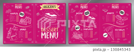 Classic, pink dessert menu card - letter format x2 (8,5 x 11 inches x2) - vector illustration Classic, pink dessert menu card - letter format x2 (8,5 x 11 inches x2) - vector illustration 130845343
