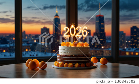 birthday cake with candle on the table 130845502