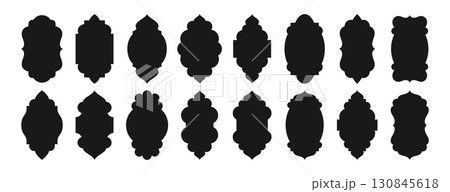 Black islamic window shapes, muslim architecture frames or eid mubarak decorative arches 130845618