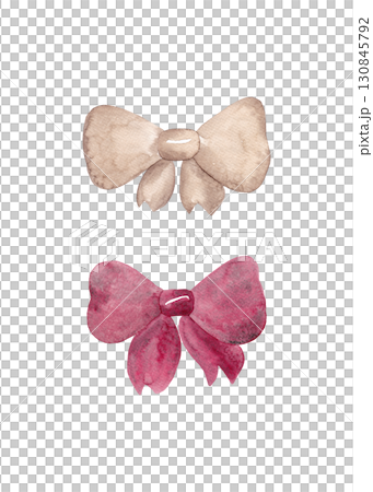 Red and beige bows. Festive accessories for your design. Watercolor elements 130845792