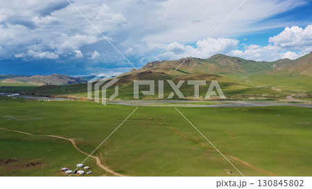 Aerial mountains landscape in Orkhon valley 130845802