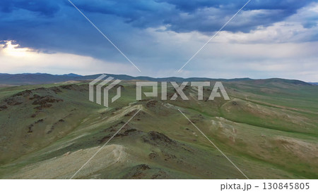 Aerial view of mountains at sunset in Mongolia Aerial view of mountains at sunset in Mongolia 130845805
