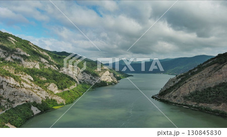 Aerial view on Danube river and mountains 130845830