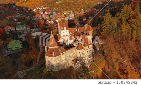 Aerial view of Bran castle in Transylvania Romania 130845842