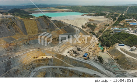 Aerial of open mine and heavy mining equipment 130845851
