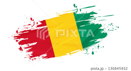 Flag of Guinea in Brush Paint Style on White Background 130845932