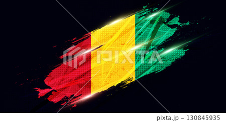National Flag of Guinea with Brush Paint Style and Halftone Effect on Black Background 130845935