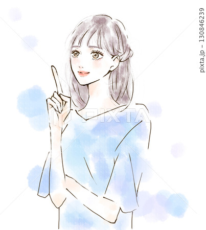 前向きに検討する表情の女性イラスト ブルーベースの水彩風 前向きに検討する表情の女性イラスト ブルーベースの水彩風 130846239