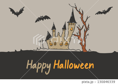 Illustration of a Spooky Haunted House with Bats for Halloween Celebration 130846339