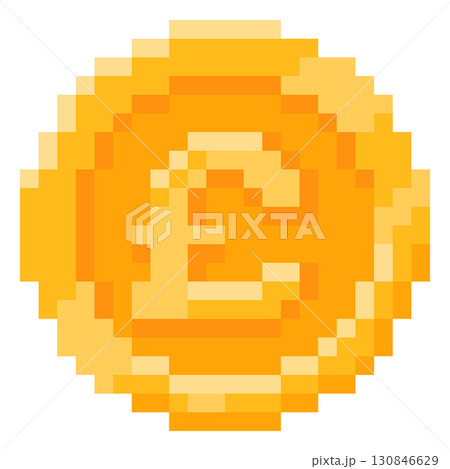 Pound sterling coin pixel art, vector retro 8 bit money cash golden coin, United Kingdom GBP currency, finance bank sign 130846629