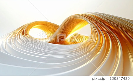 ゴールドとホワイトが織りなす輝きの抽象リボン背景 ゴールドとホワイトが織りなす輝きの抽象リボン背景 130847429