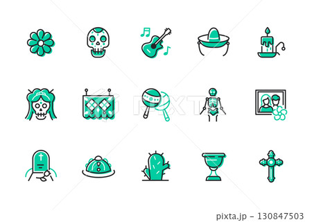 Dia de los Muertos - set of line design style icons 130847503