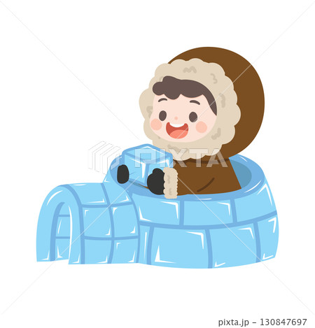 Illustration of Boy Building Igloo 130847697
