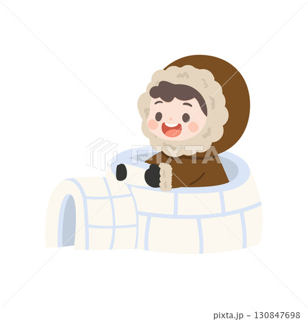 Illustration of Boy in Igloo Wearing Winter Clothes Illustration of Boy in Igloo Wearing Winter Clothes 130847698