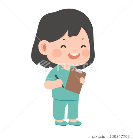 Illustration of a Smiling Nurse with Clipboard 130847702