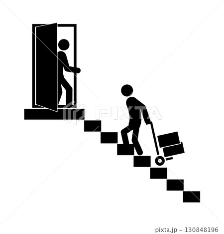 Set of stick figures, professional movers and parcel delivery, vector illustration. 130848196