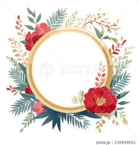 日本の正月を彩る伝統的なモチーフで飾られた写真年賀状用おしゃれな和風フレーム 130849052