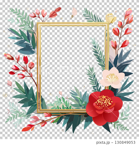 日本の正月を彩る伝統的なモチーフで飾られた写真年賀状用おしゃれな和風フレーム 130849053