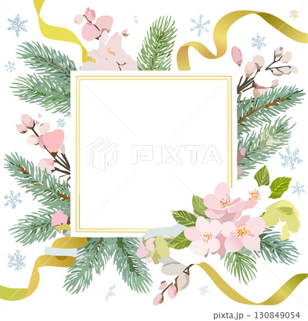 日本の正月を彩る伝統的なモチーフで飾られた写真年賀状用おしゃれな和風フレーム 130849054