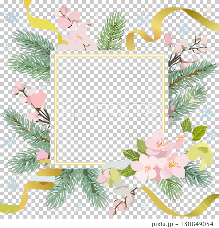 Stylish Japanese-style frames for New Year's cards decorated with traditional Japanese New Year motifs 130849054