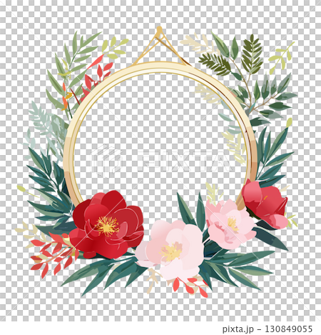 Stylish Japanese-style frames for New Year's cards decorated with traditional Japanese New Year motifs 130849055