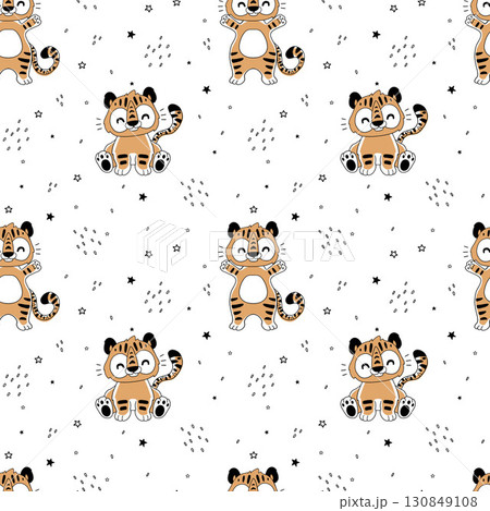 cute tiger kids vector pattern cute tiger kids vector pattern 130849108