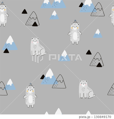 Seamless pattern with cute polar bears 130849170