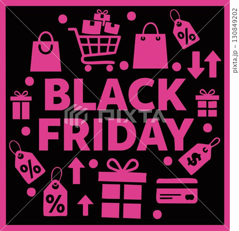 An illustrated black and pink banner for Black Friday sales. An illustrated black and pink banner for Black Friday sales. 130849202