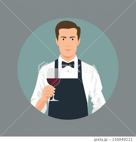 ワインを持つソムリエのイラスト 130849211