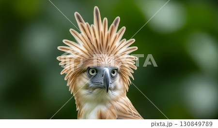 Close-up Portrait of Philippine Eagle with Distinctive Crown Feathers 130849789