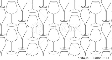 Outline Red and White Wine Glasses Seamless Pattern Wine Day Minimalistic Background Banner Format 130849873