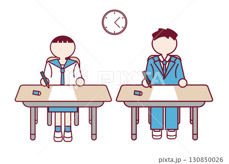 テストを受ける学生の男女のフラットデザインイラスト 130850026