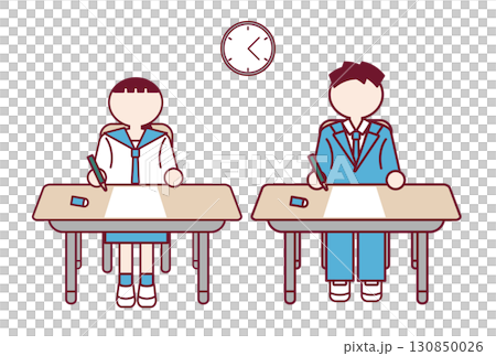 テストを受ける学生の男女のフラットデザインイラスト 130850026